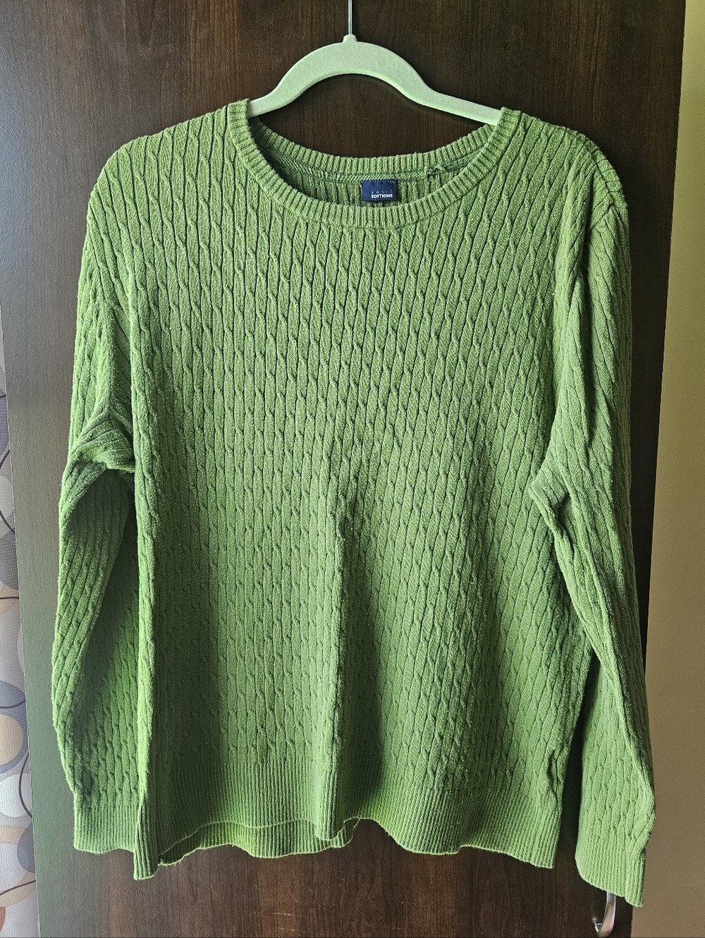 Basic Editions Green Cable Knit Crewneck Sweater